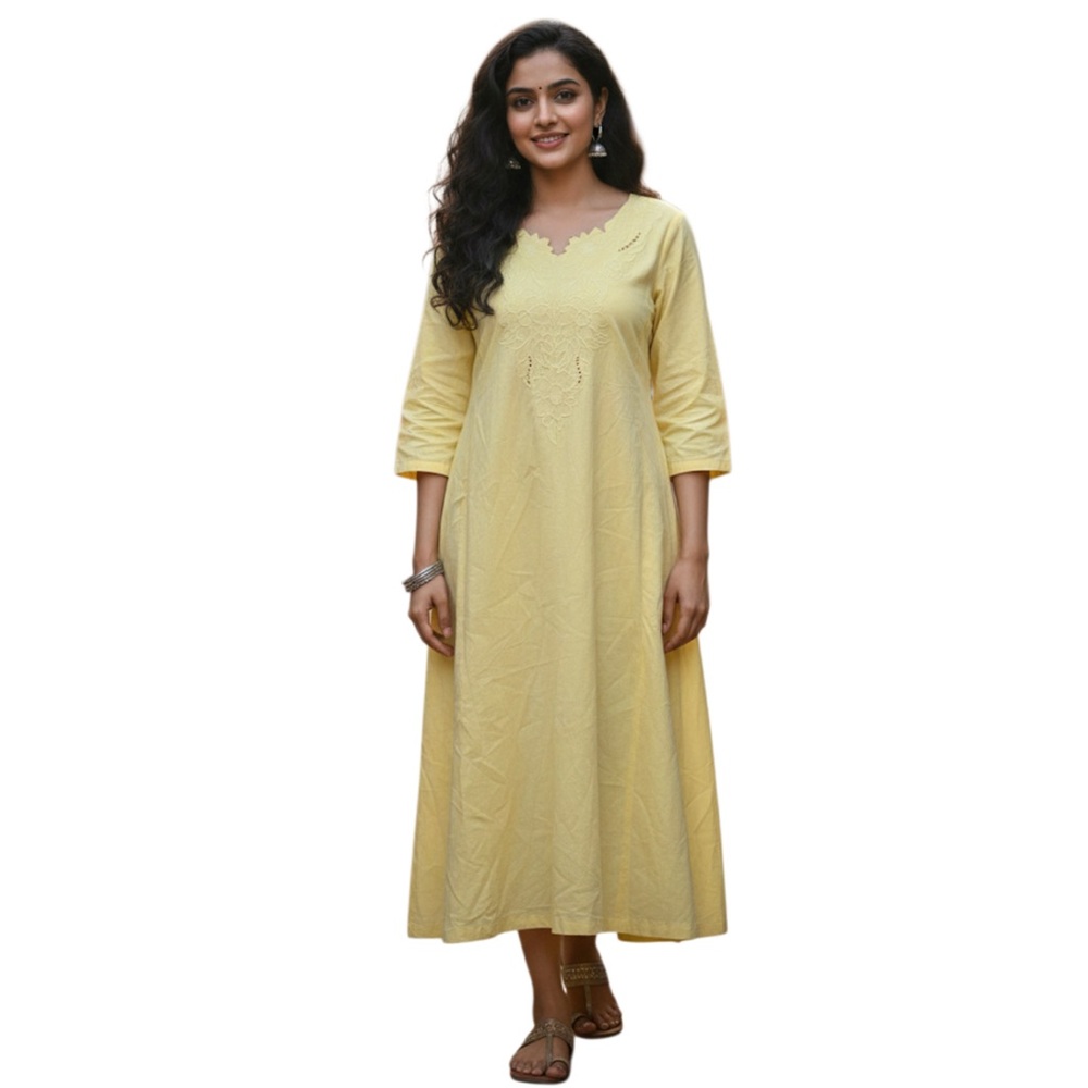 BIBA Indian Style Yellow Linen Boho Dress